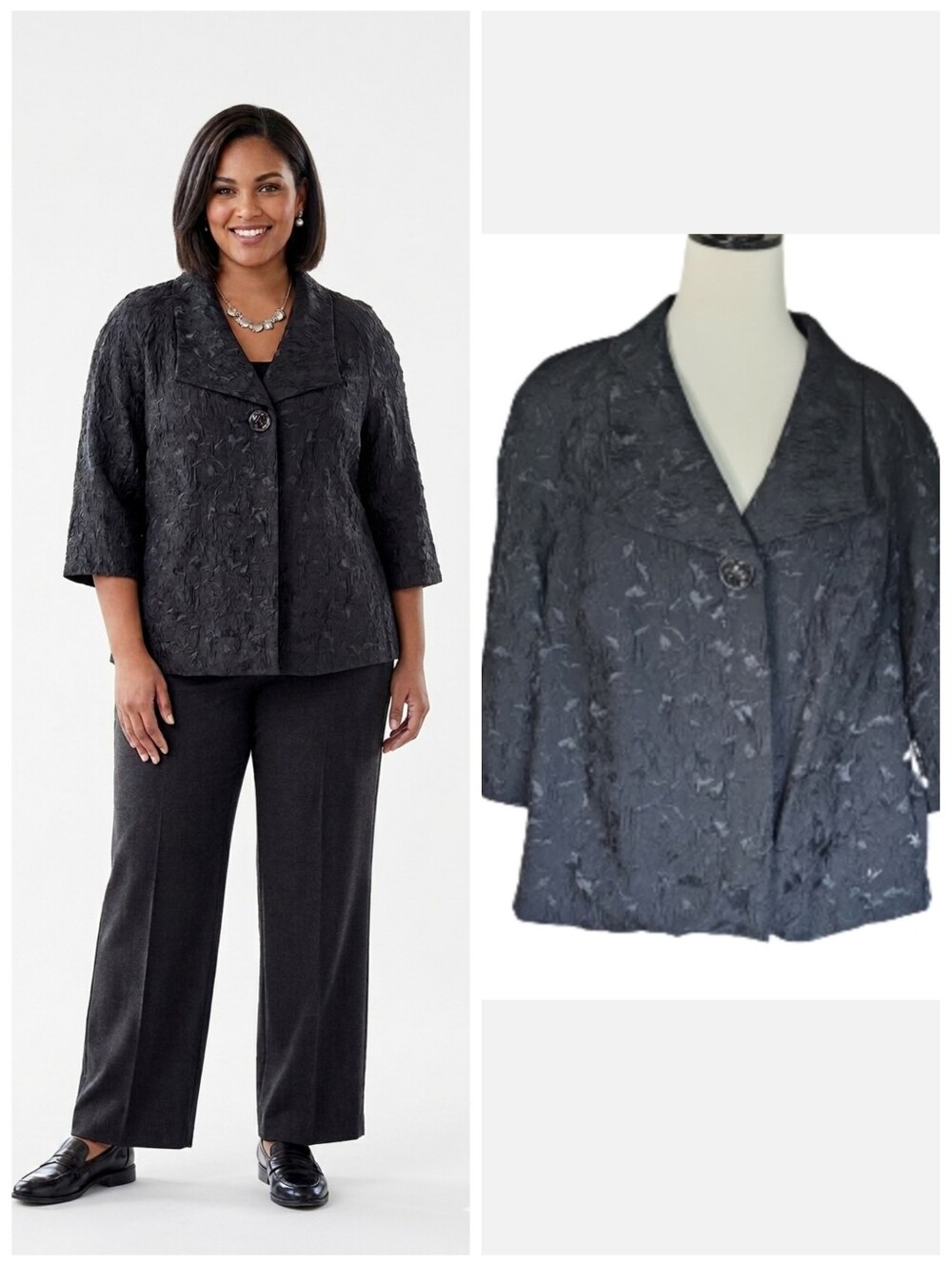 JM Collection plus size black cropped textured blazer jacket Women's size 16W